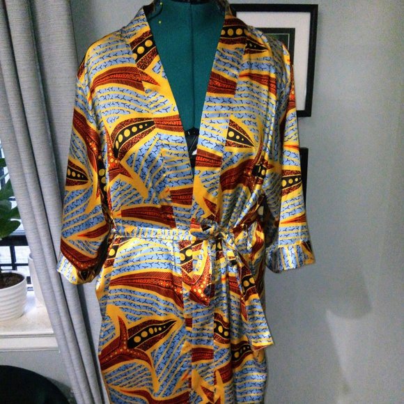 Nkeoma Other - Nkeoma Printed Satin-Style Robe OS